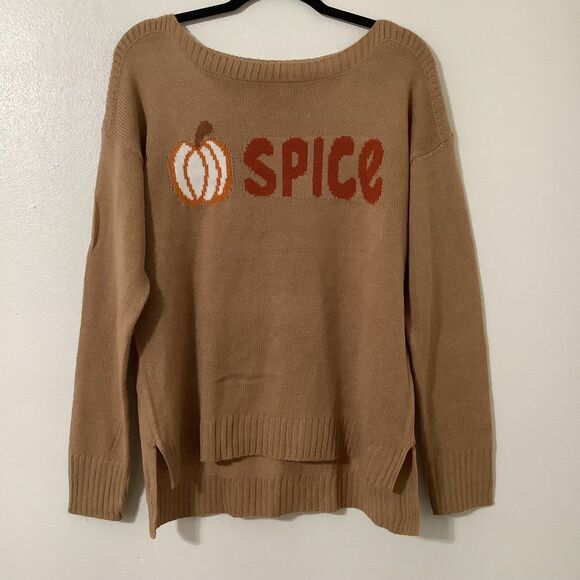 Orange Fall Autumn Cozycore Comfy Pumpkin Spice Graphic Oversized Knit Sweater M - Picture 1 of 8